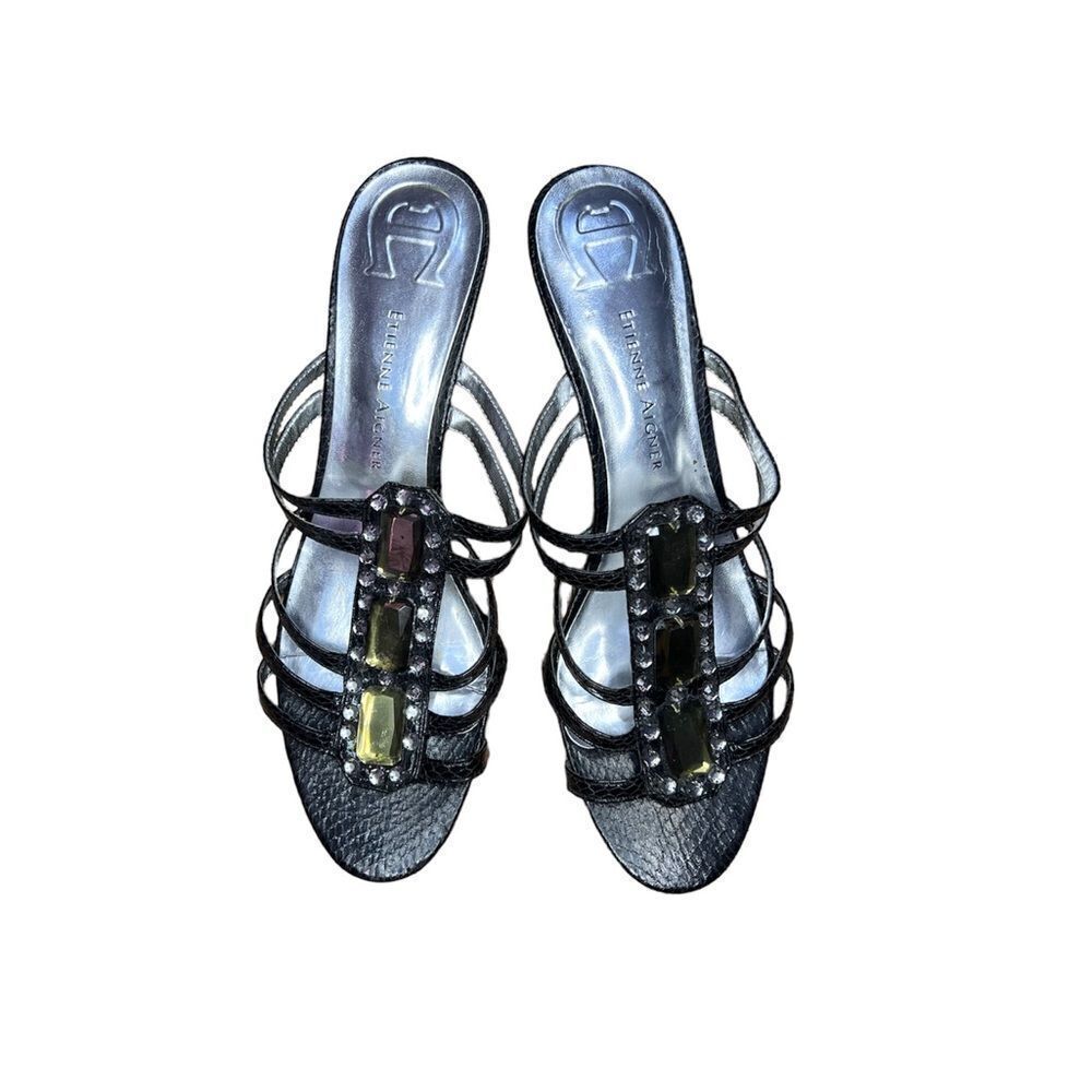 Etienne Aigner Black Strappy Jeweled Sandal